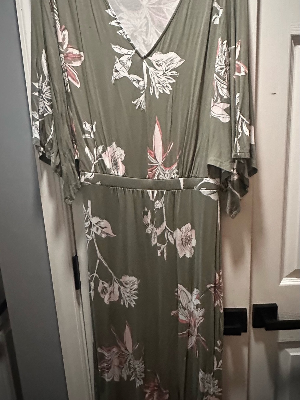 G by Giuliana Olive Floral Wrap-Style Maxi Dress